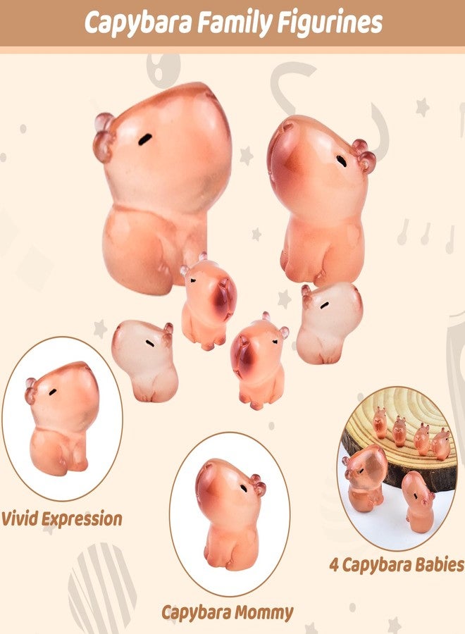 HOMICO Luminous Capybara Family Figurines 6 Pieces Mini Animals for Crafts Dollhouse Mini Resin Capybara for Dollhouse Fairy Garden Outdoor Decor Cake Toppers Decor - Image 3